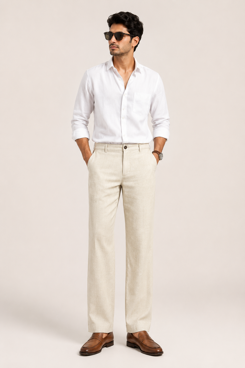 Cream  Linen  Pant for Men