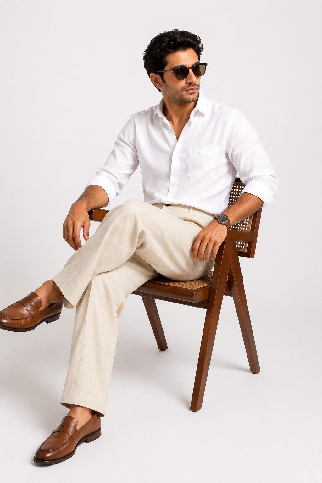 Cream  Linen  Pant for Men