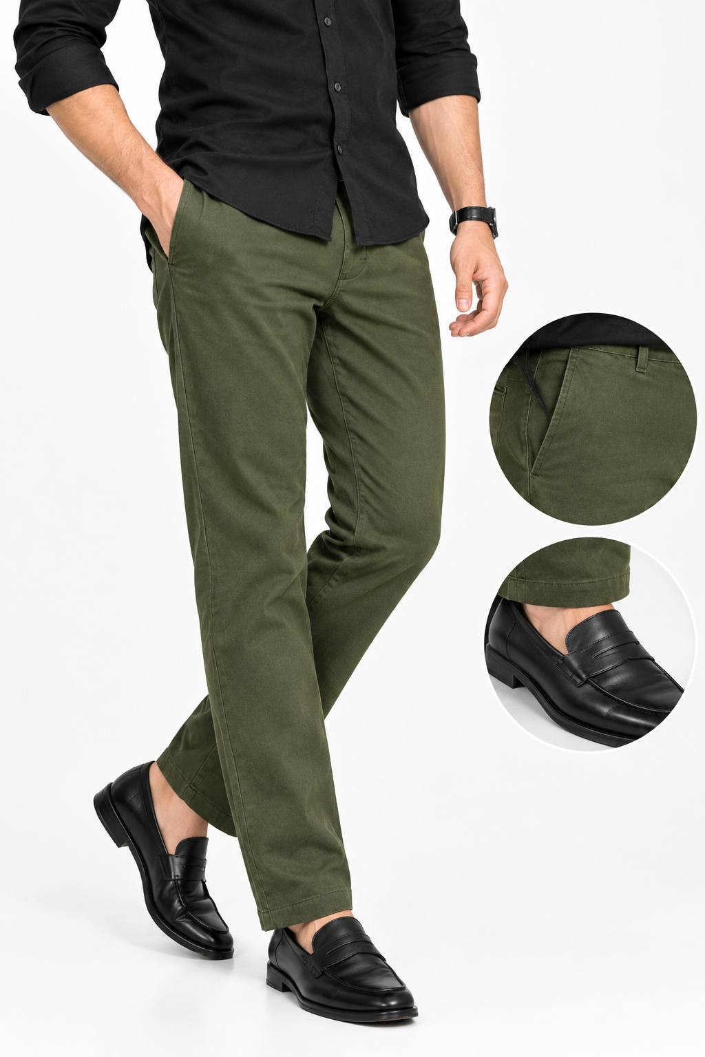 Olive  Suede Touch Chinos