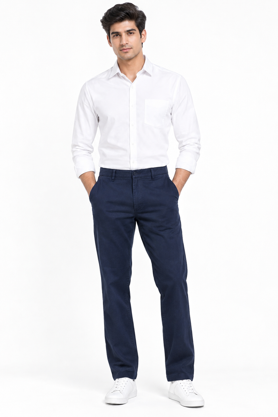 Navy Blue Suede Touch Chinos
